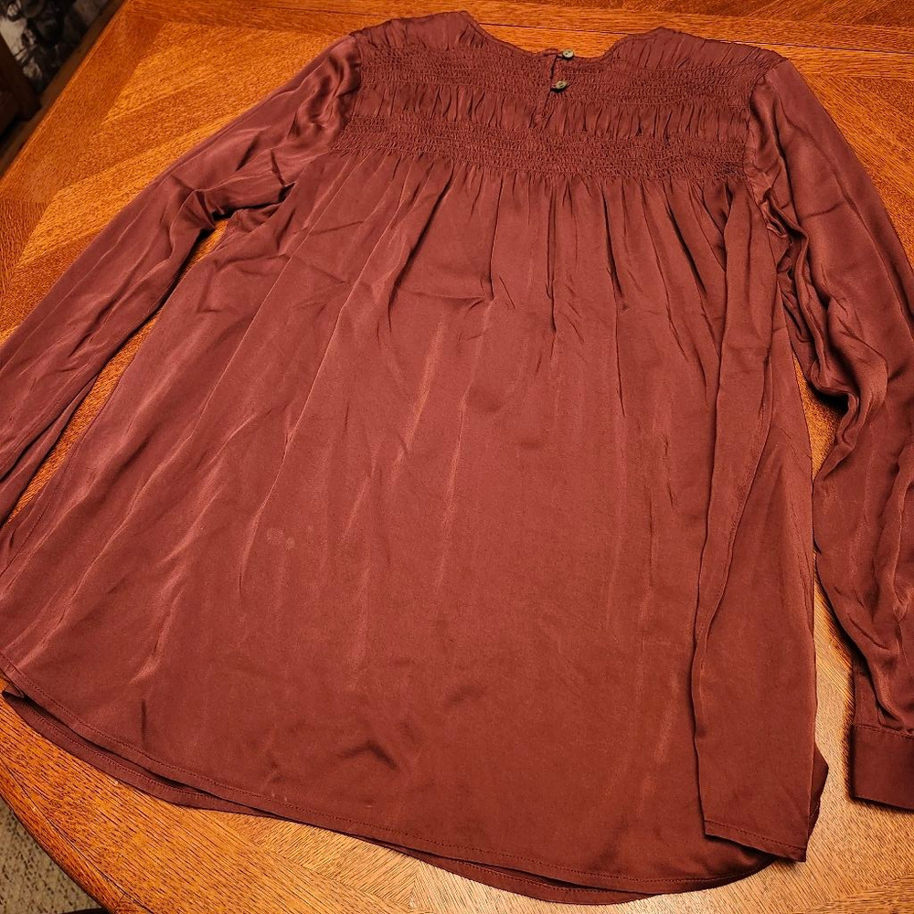 Women's J.Jill Burgundy Long Sleeve Blouse M A2 - Picture 4 of 6